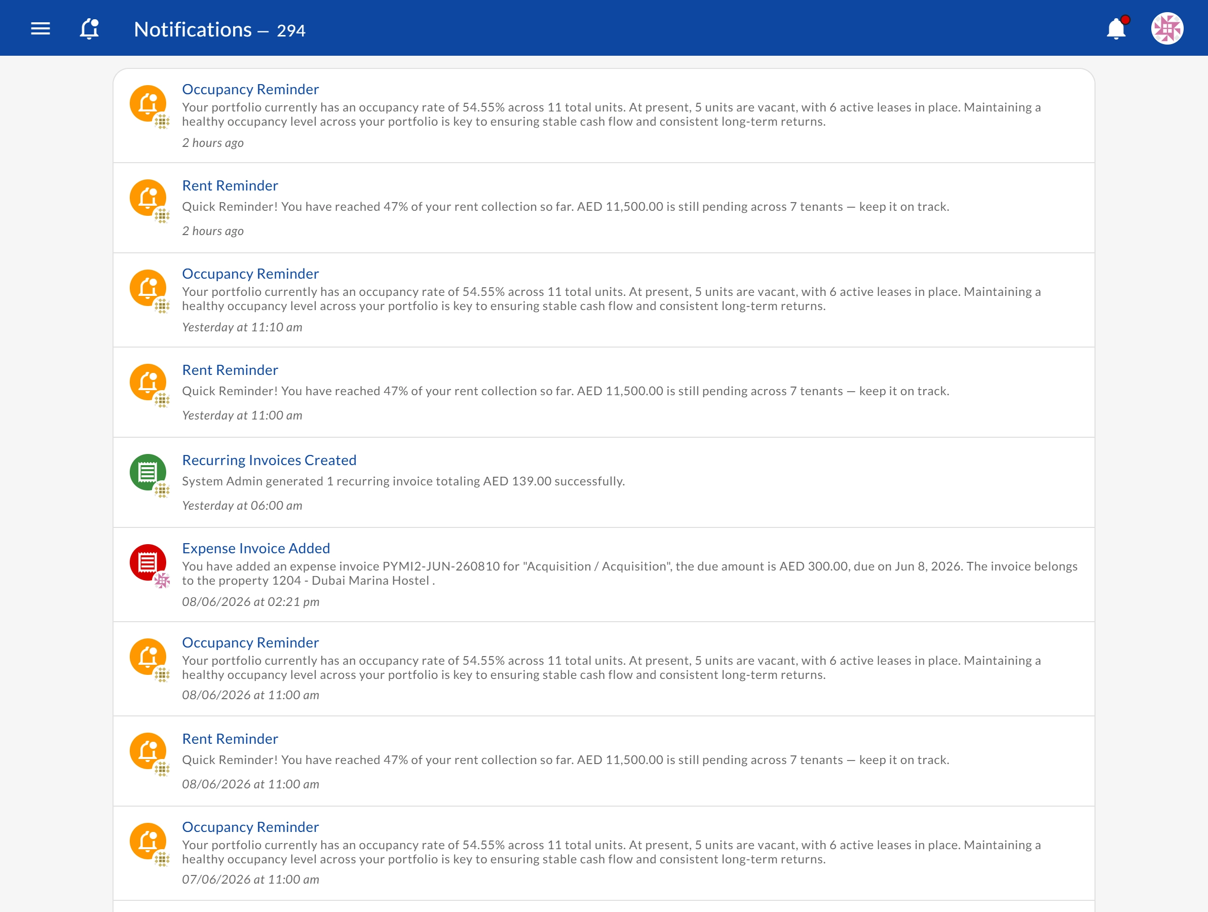 Notifications and reminders settings showing push, WhatsApp, and email channel configuration